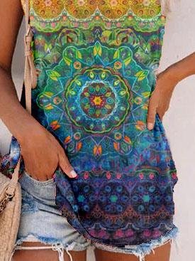 Casual Round Neck Sleeveless Printed T-shirt - T-Shirts - INS | Online Fashion Free Shipping Clothing, Dresses, Tops, Shoes - 02/06/2021 - Category_T-Shirts - Color_Blue