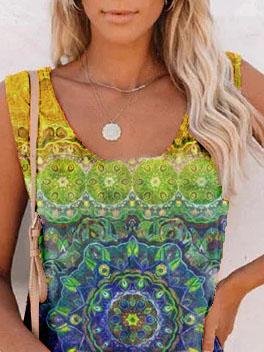 Casual Round Neck Sleeveless Printed T-shirt - T-Shirts - INS | Online Fashion Free Shipping Clothing, Dresses, Tops, Shoes - 02/06/2021 - Category_T-Shirts - Color_Blue