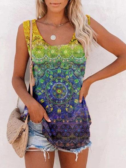 Casual Round Neck Sleeveless Printed T-shirt - T-Shirts - INS | Online Fashion Free Shipping Clothing, Dresses, Tops, Shoes - 02/06/2021 - Category_T-Shirts - Color_Blue