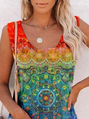Casual Round Neck Sleeveless Printed T-shirt - T-Shirts - INS | Online Fashion Free Shipping Clothing, Dresses, Tops, Shoes - 02/06/2021 - Category_T-Shirts - Color_Blue