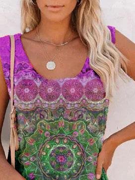 Casual Round Neck Sleeveless Printed T-shirt - T-Shirts - INS | Online Fashion Free Shipping Clothing, Dresses, Tops, Shoes - 02/06/2021 - Category_T-Shirts - Color_Blue