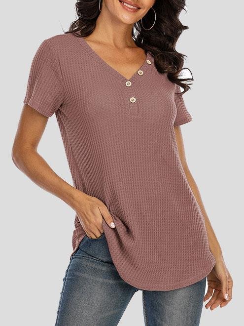 Casual Short-sleeved V-neck Button T-shirt - T-Shirts - INS | Online Fashion Free Shipping Clothing, Dresses, Tops, Shoes - 20-30 - 24/06/2021 - color-black