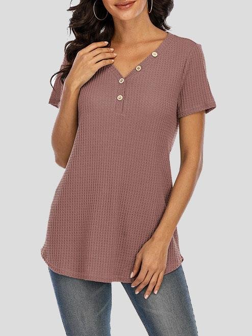 Casual Short-sleeved V-neck Button T-shirt - T-Shirts - INS | Online Fashion Free Shipping Clothing, Dresses, Tops, Shoes - 20-30 - 24/06/2021 - color-black