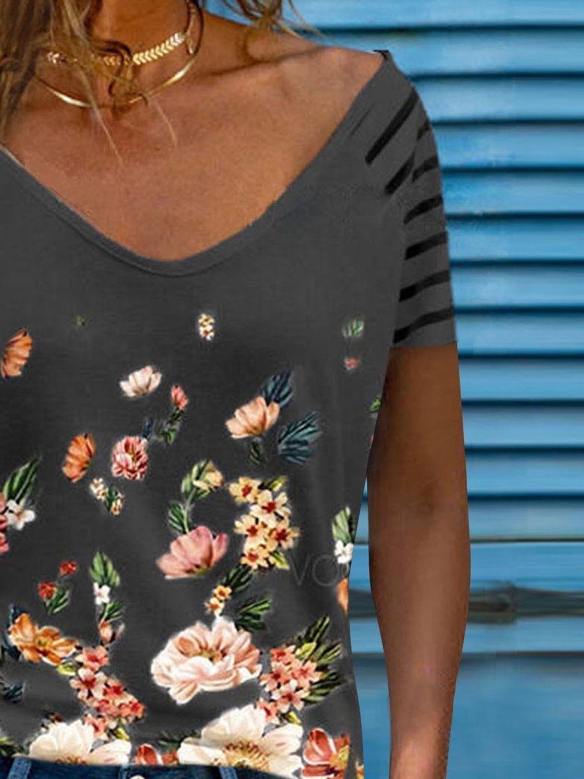 Casual Short-sleeved V-neck Loose T-shirt - T-shirts - INS | Online Fashion Free Shipping Clothing, Dresses, Tops, Shoes - 11/06/2021 - Color_Gray - Color_White