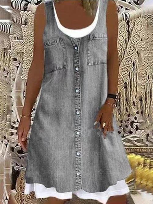 Casual Sleeveless Retro Stitching Mini Dress - Mini Dresses - INS | Online Fashion Free Shipping Clothing, Dresses, Tops, Shoes - 03/06/2021 - Color_Blue - Color_Gray