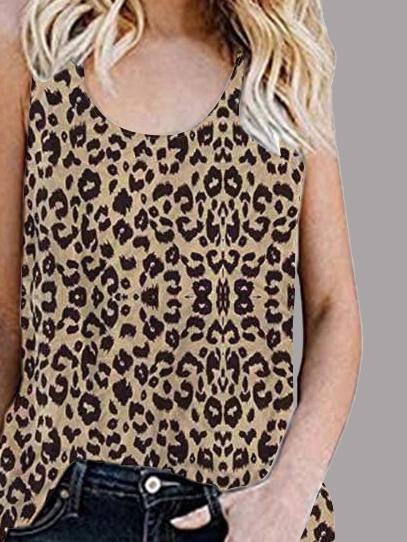 Casual Sleeveless Round Neck Leopard Vest - Tank Tops - INS | Online Fashion Free Shipping Clothing, Dresses, Tops, Shoes - 10/06/2021 - Color_Coffee - Color_White