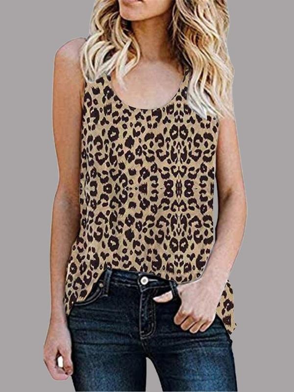 Casual Sleeveless Round Neck Leopard Vest - Tank Tops - INS | Online Fashion Free Shipping Clothing, Dresses, Tops, Shoes - 10/06/2021 - Color_Coffee - Color_White