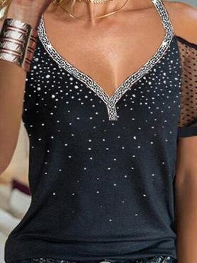 Casual Solid Color Mesh Sleeve T-shirt - T-shirts - INS | Online Fashion Free Shipping Clothing, Dresses, Tops, Shoes - 07/06/2021 - Color_Black - LXQ