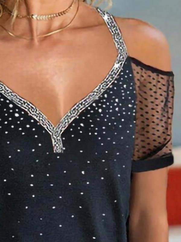 Casual Solid Color Mesh Sleeve T-shirt - T-shirts - INS | Online Fashion Free Shipping Clothing, Dresses, Tops, Shoes - 07/06/2021 - Color_Black - LXQ