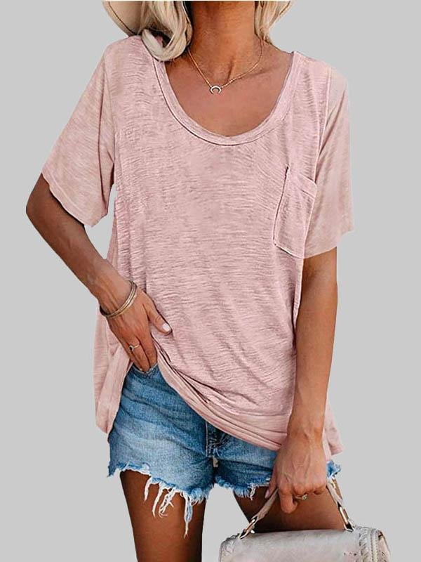 Casual Solid Color Mid-sleeved T-shirt - T-shirts - INS | Online Fashion Free Shipping Clothing, Dresses, Tops, Shoes - 03/06/2021 - Color_Black - Color_Blue