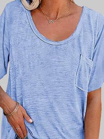 Casual Solid Color Mid-sleeved T-shirt - T-shirts - INS | Online Fashion Free Shipping Clothing, Dresses, Tops, Shoes - 03/06/2021 - Color_Black - Color_Blue