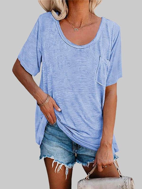 Casual Solid Color Mid-sleeved T-shirt - T-shirts - INS | Online Fashion Free Shipping Clothing, Dresses, Tops, Shoes - 03/06/2021 - Color_Black - Color_Blue