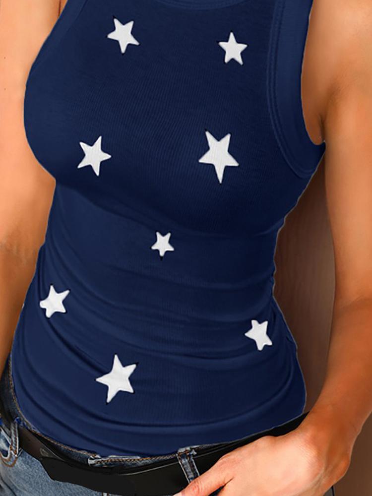 Casual Solid Color Printed Round Neck Vest - Tank Tops - INS | Online Fashion Free Shipping Clothing, Dresses, Tops, Shoes - 19/05/2021 - Color_America - Color_Blue