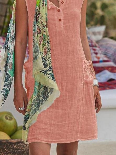 Casual Solid Color Sleeveless Button Dress - Mini Dresses - INS | Online Fashion Free Shipping Clothing, Dresses, Tops, Shoes - 31/05/2021 - Color_Pink - Color_Yellow