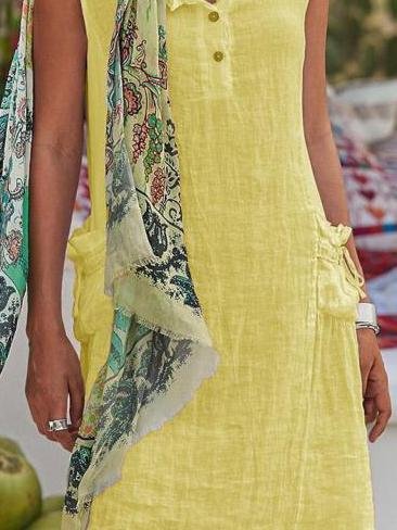 Casual Solid Color Sleeveless Button Dress - Mini Dresses - INS | Online Fashion Free Shipping Clothing, Dresses, Tops, Shoes - 31/05/2021 - Color_Pink - Color_Yellow