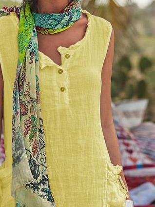 Casual Solid Color Sleeveless Button Dress - Mini Dresses - INS | Online Fashion Free Shipping Clothing, Dresses, Tops, Shoes - 31/05/2021 - Color_Pink - Color_Yellow