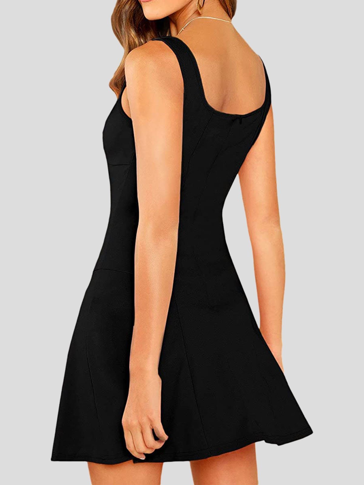 Casual Solid Square Neck Suspender Dress - Mini Dresses - INS | Online Fashion Free Shipping Clothing, Dresses, Tops, Shoes - 20-30 - 23/07/2021 - color-black