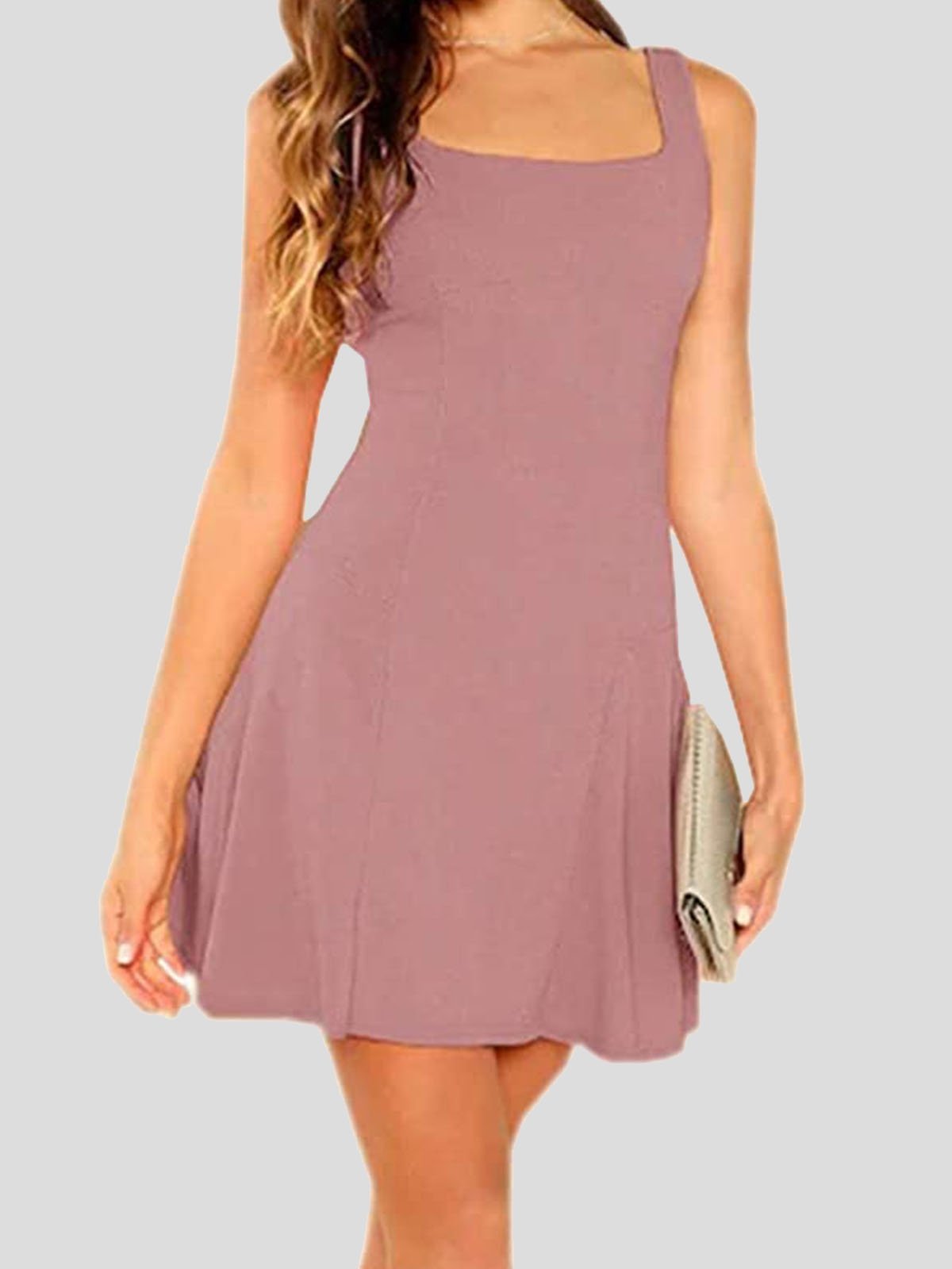 Casual Solid Square Neck Suspender Dress - Mini Dresses - INS | Online Fashion Free Shipping Clothing, Dresses, Tops, Shoes - 20-30 - 23/07/2021 - color-black