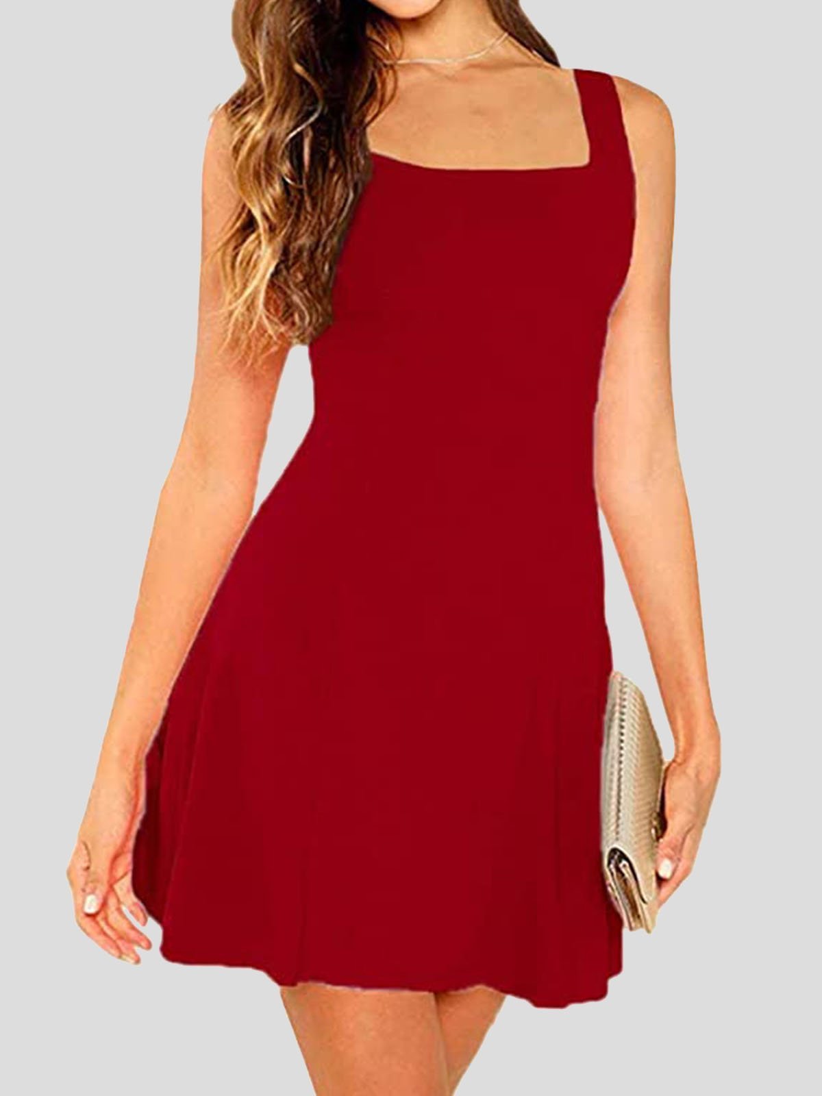 Casual Solid Square Neck Suspender Dress - Mini Dresses - INS | Online Fashion Free Shipping Clothing, Dresses, Tops, Shoes - 20-30 - 23/07/2021 - color-black