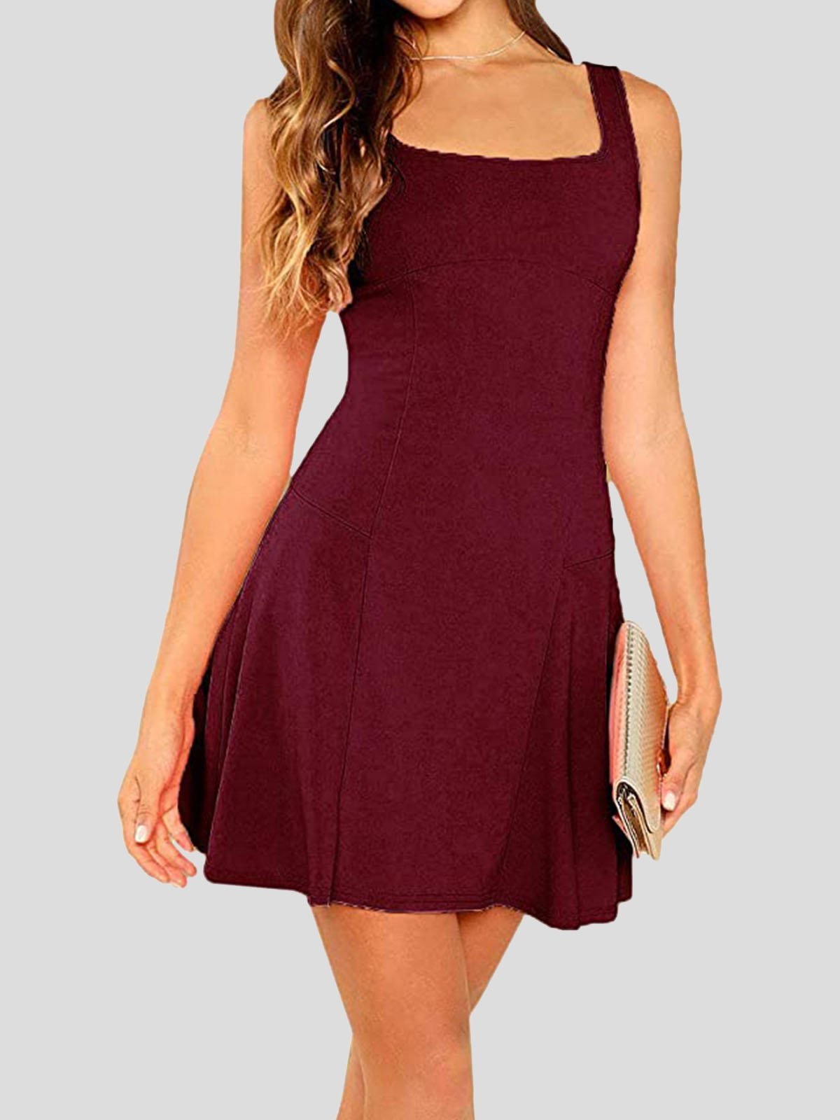 Casual Solid Square Neck Suspender Dress - Mini Dresses - INS | Online Fashion Free Shipping Clothing, Dresses, Tops, Shoes - 20-30 - 23/07/2021 - color-black