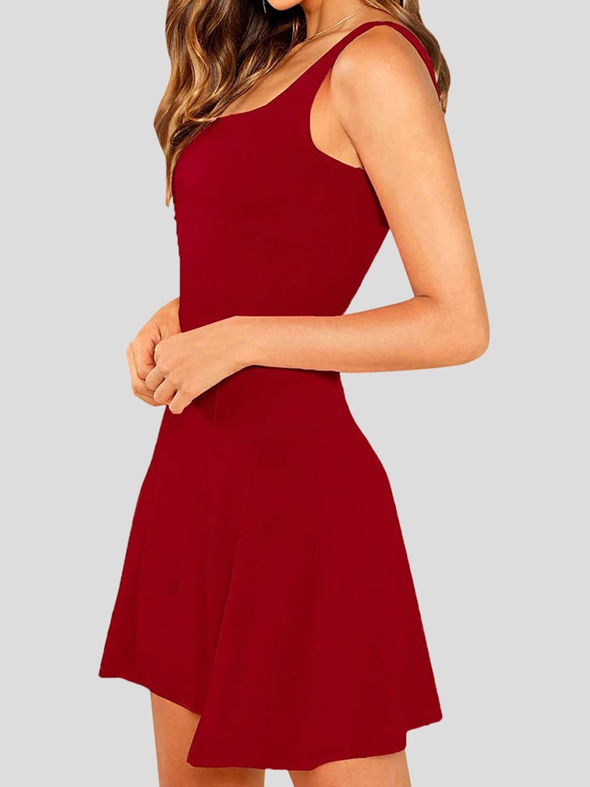 Casual Solid Square Neck Suspender Dress - Mini Dresses - INS | Online Fashion Free Shipping Clothing, Dresses, Tops, Shoes - 20-30 - 23/07/2021 - color-black