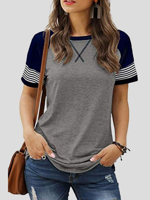 Casual Splicing Faded Short-sleeved Ladies T-shirt - T-shirts - INS | Online Fashion Free Shipping Clothing, Dresses, Tops, Shoes - 10-20 - 12/07/2021 - color-blue
