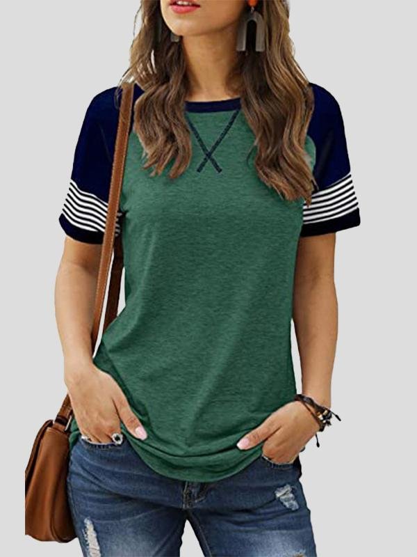 Casual Splicing Faded Short-sleeved Ladies T-shirt - T-shirts - INS | Online Fashion Free Shipping Clothing, Dresses, Tops, Shoes - 10-20 - 12/07/2021 - color-blue