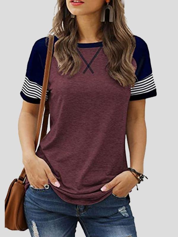 Casual Splicing Faded Short-sleeved Ladies T-shirt - T-shirts - INS | Online Fashion Free Shipping Clothing, Dresses, Tops, Shoes - 10-20 - 12/07/2021 - color-blue