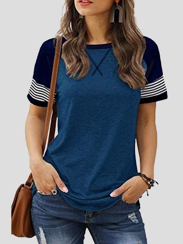 Casual Splicing Faded Short-sleeved Ladies T-shirt - T-shirts - INS | Online Fashion Free Shipping Clothing, Dresses, Tops, Shoes - 10-20 - 12/07/2021 - color-blue