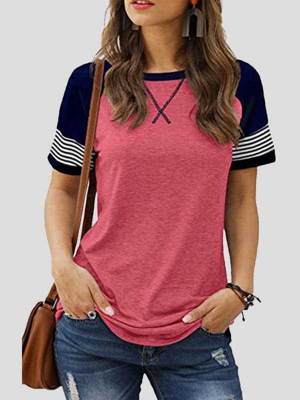 Casual Splicing Faded Short-sleeved Ladies T-shirt - T-shirts - INS | Online Fashion Free Shipping Clothing, Dresses, Tops, Shoes - 10-20 - 12/07/2021 - color-blue