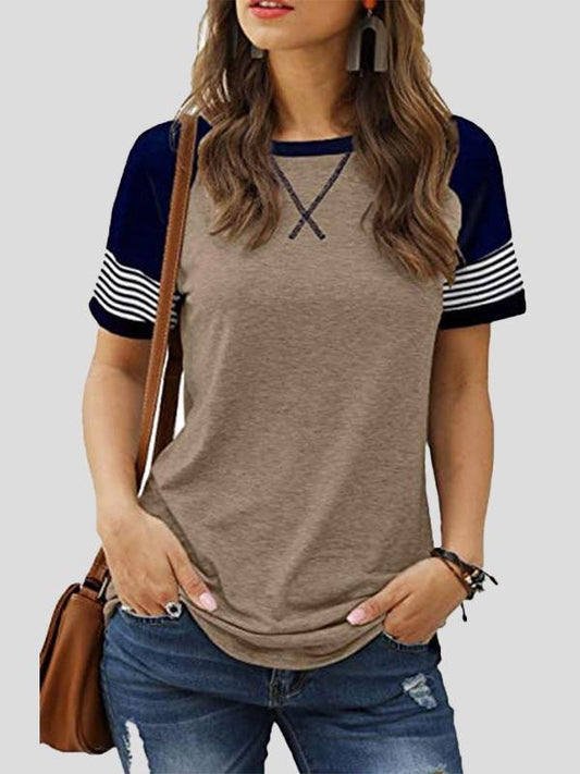 Casual Splicing Faded Short-sleeved Ladies T-shirt - T-shirts - INS | Online Fashion Free Shipping Clothing, Dresses, Tops, Shoes - 10-20 - 12/07/2021 - color-blue