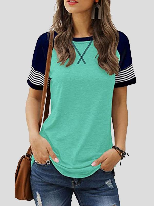 Casual Splicing Faded Short-sleeved Ladies T-shirt - T-shirts - INS | Online Fashion Free Shipping Clothing, Dresses, Tops, Shoes - 10-20 - 12/07/2021 - color-blue