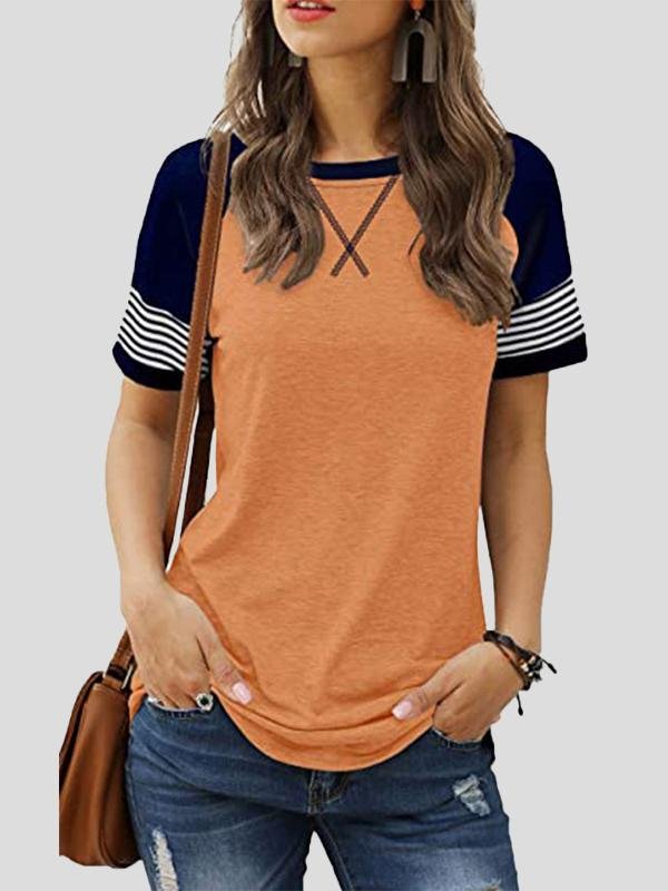 Casual Splicing Faded Short-sleeved Ladies T-shirt - T-shirts - INS | Online Fashion Free Shipping Clothing, Dresses, Tops, Shoes - 10-20 - 12/07/2021 - color-blue