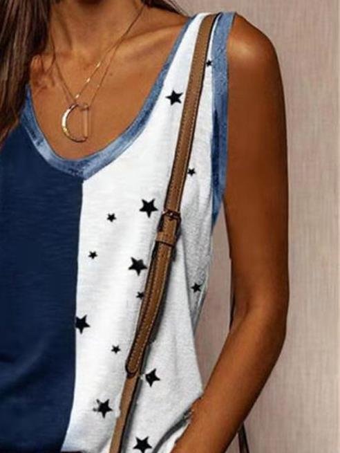 Casual Star Print Colorblock Sleeveless Vest - Tank Tops - INS | Online Fashion Free Shipping Clothing, Dresses, Tops, Shoes - 10-20 - 18/06/2021 - color-black