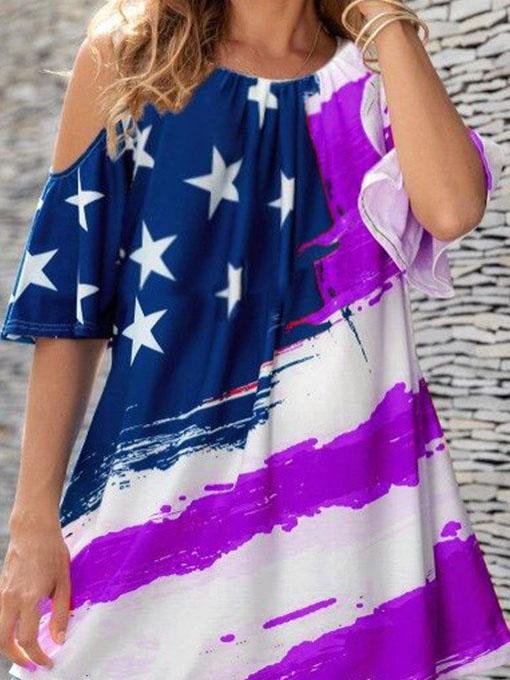 Casual Star Print Off-shoulder Crew Neck Top - T-shirts - INS | Online Fashion Free Shipping Clothing, Dresses, Tops, Shoes - 04/06/2021 - Color_Black - Color_Purple