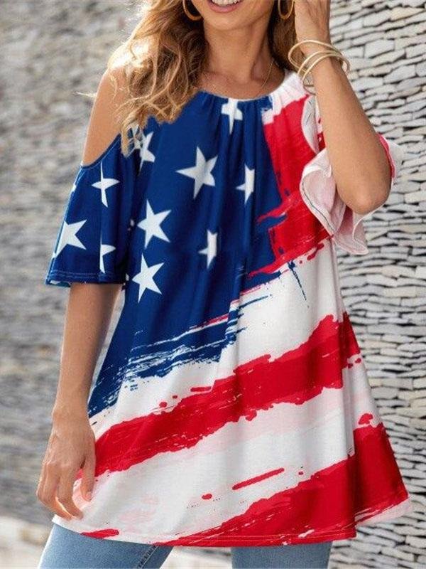 Casual Star Print Off-shoulder Crew Neck Top - T-shirts - INS | Online Fashion Free Shipping Clothing, Dresses, Tops, Shoes - 04/06/2021 - Color_Black - Color_Purple