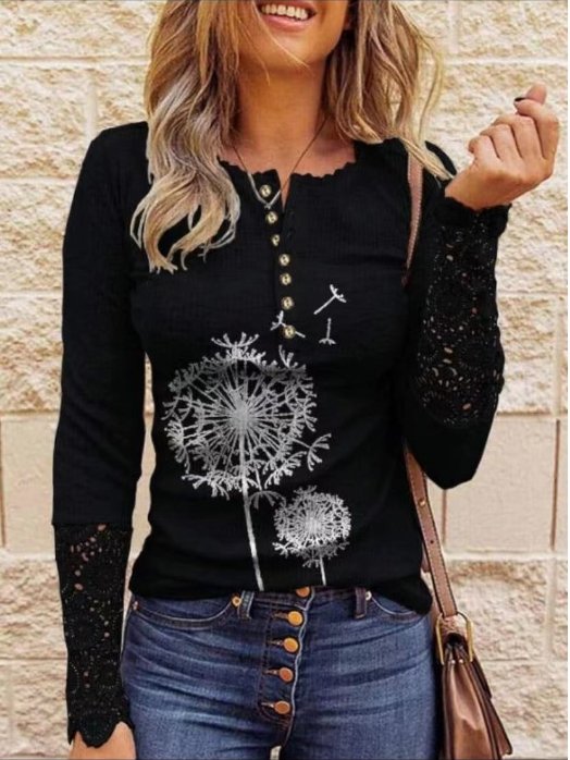 Casual Stitching Button Long Sleeve T-shirt - T-shirts - INS | Online Fashion Free Shipping Clothing, Dresses, Tops, Shoes - 09/07/2021 - 20-30 - color-black