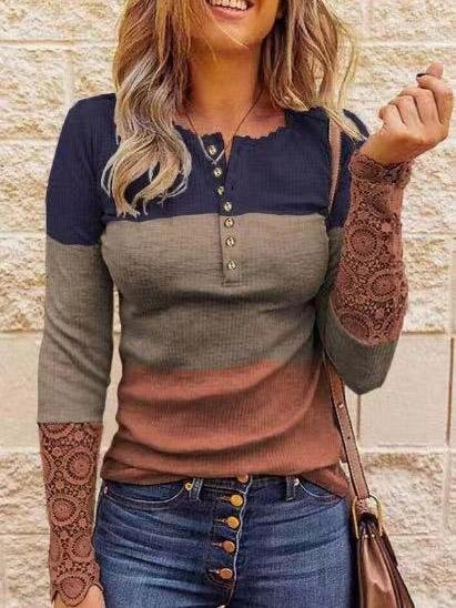 Casual Stitching Button Long Sleeve T-shirt - T-shirts - INS | Online Fashion Free Shipping Clothing, Dresses, Tops, Shoes - 09/07/2021 - 20-30 - color-black