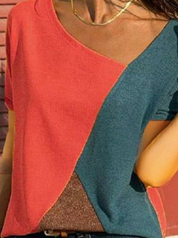 Casual Stitching Contrast Short Sleeve T-shirt - T-shirts - INS | Online Fashion Free Shipping Clothing, Dresses, Tops, Shoes - 01/06/2021 - Color_Blue - Color_Red