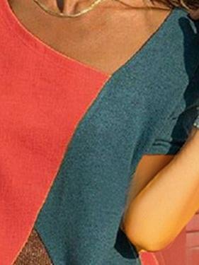 Casual Stitching Contrast Short Sleeve T-shirt - T-shirts - INS | Online Fashion Free Shipping Clothing, Dresses, Tops, Shoes - 01/06/2021 - Color_Blue - Color_Red