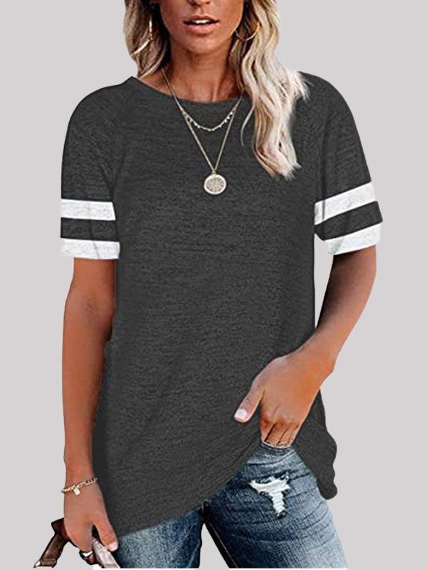 Casual Stitching Round Neck T-shirt - T-Shirt - INS | Online Fashion Free Shipping Clothing, Dresses, Tops, Shoes - 02/06/2021 - Color_Black - Color_Gray