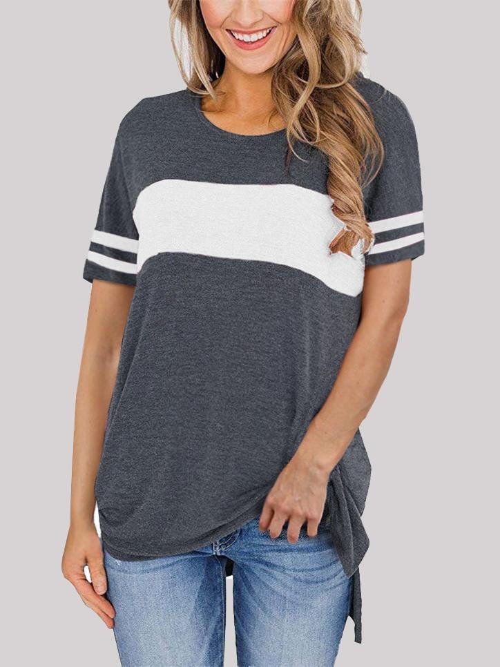 Casual Stitching Round Neck T-shirt - T-Shirt - INS | Online Fashion Free Shipping Clothing, Dresses, Tops, Shoes - 02/06/2021 - Color_Black - Color_Gray