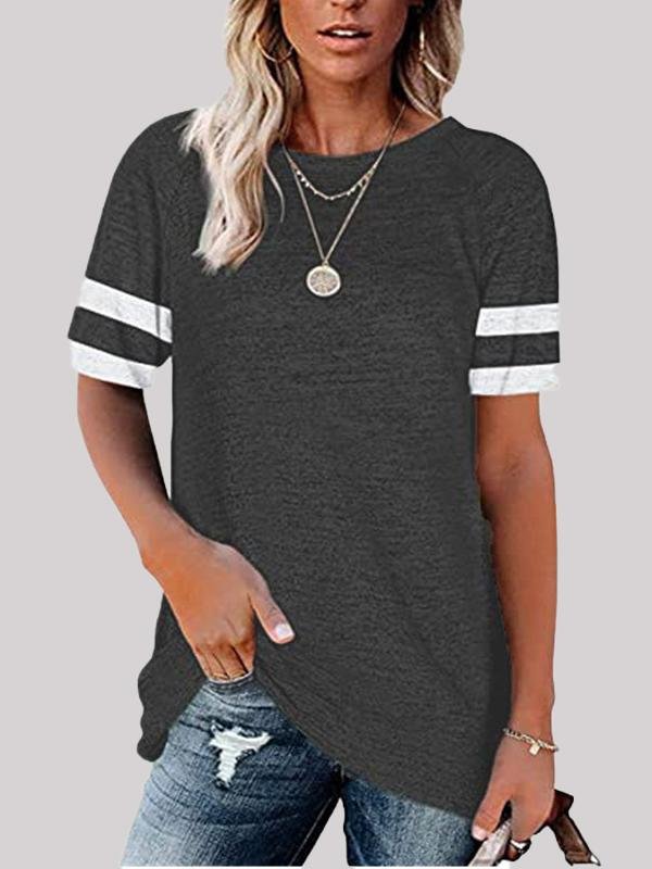 Casual Stitching Round Neck T-shirt - T-Shirt - INS | Online Fashion Free Shipping Clothing, Dresses, Tops, Shoes - 02/06/2021 - Color_Black - Color_Gray