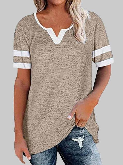 Casual Stitching V-neck Short-sleeved T-shirt - T-shirts - INS | Online Fashion Free Shipping Clothing, Dresses, Tops, Shoes - 03/06/2021 - Color_Black - Color_Gray