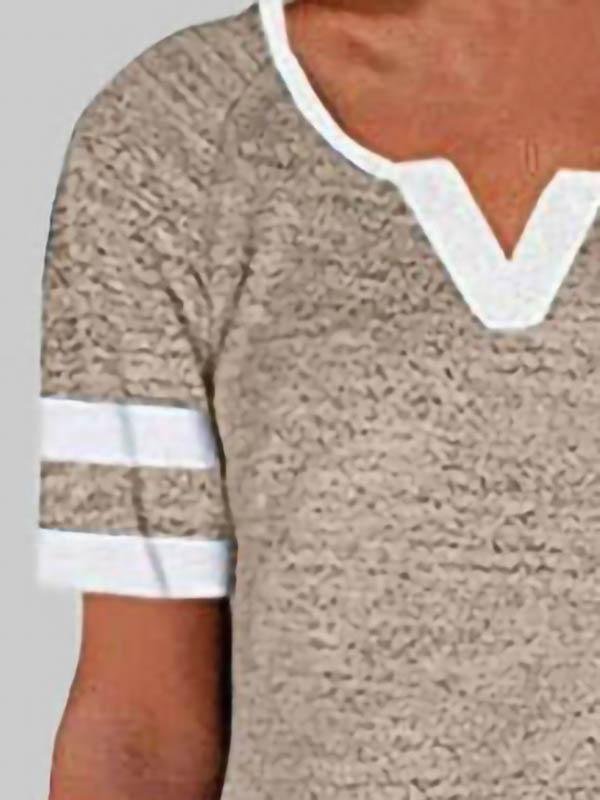 Casual Stitching V-neck Short-sleeved T-shirt - T-shirts - INS | Online Fashion Free Shipping Clothing, Dresses, Tops, Shoes - 03/06/2021 - Color_Black - Color_Gray