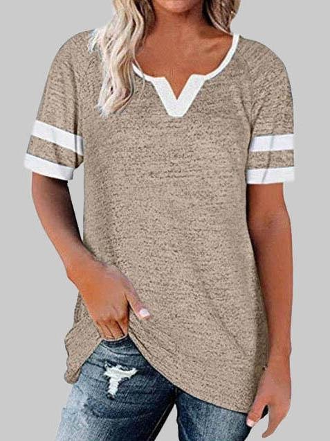 Casual Stitching V-neck Short-sleeved T-shirt - T-shirts - INS | Online Fashion Free Shipping Clothing, Dresses, Tops, Shoes - 03/06/2021 - Color_Black - Color_Gray