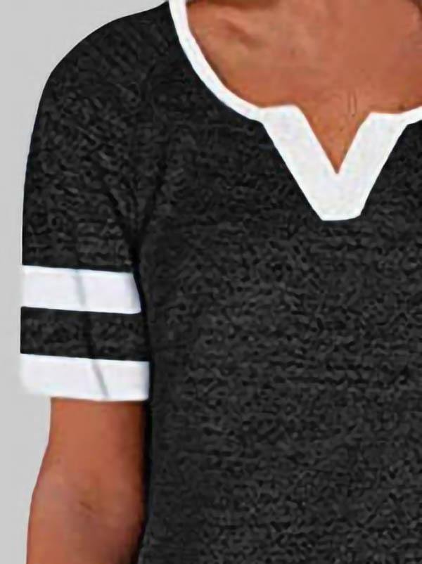 Casual Stitching V-neck Short-sleeved T-shirt - T-shirts - INS | Online Fashion Free Shipping Clothing, Dresses, Tops, Shoes - 03/06/2021 - Color_Black - Color_Gray