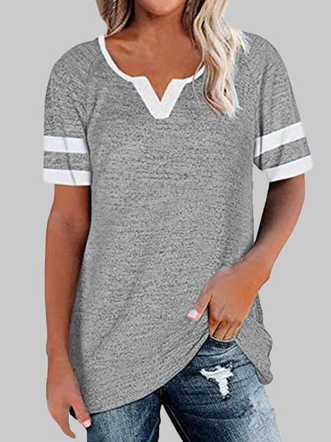 Casual Stitching V-neck Short-sleeved T-shirt - T-shirts - INS | Online Fashion Free Shipping Clothing, Dresses, Tops, Shoes - 03/06/2021 - Color_Black - Color_Gray