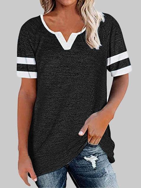 Casual Stitching V-neck Short-sleeved T-shirt - T-shirts - INS | Online Fashion Free Shipping Clothing, Dresses, Tops, Shoes - 03/06/2021 - Color_Black - Color_Gray