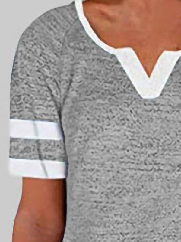 Casual Stitching V-neck Short-sleeved T-shirt - T-shirts - INS | Online Fashion Free Shipping Clothing, Dresses, Tops, Shoes - 03/06/2021 - Color_Black - Color_Gray